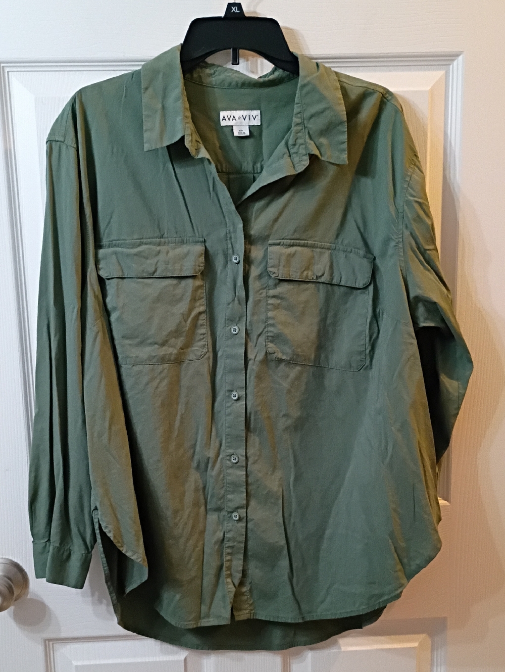 Ava & Viv Women's Olive Green Button-Down Shirt